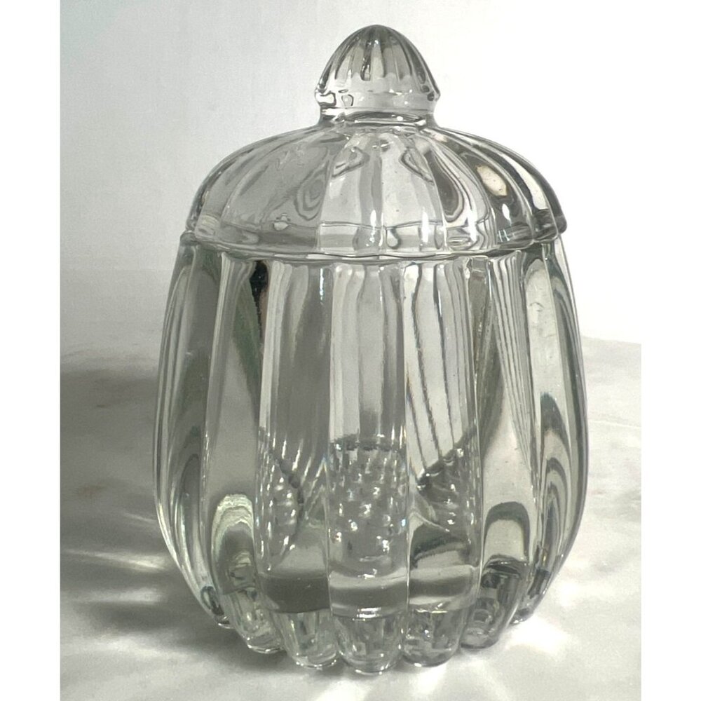 Jeanette Clear Glass Pumpkin Shaped Ribbed Candy Relish‎ Candle or Condiment jar